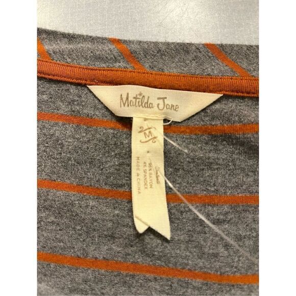 Matilda Jane knit too gray w/orange stripe Sz Med - Picture 3 of 4